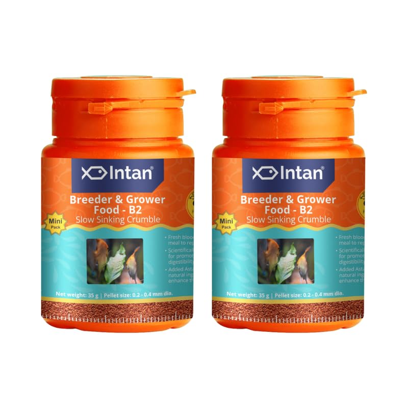 Aquatic Intan Breeder & Grower Fish Food B2 Slow Sinking Crumble for Fish | Mini Pack 35 Gram Each | Pellet Size < 0.2-0.4 mm Dia, Pack of 2