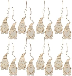 Amosfun 20Pcs Unfinished Wooden Gnome Ornament Gnome Hanging Cutouts Blank Wood Slices with Cord for Xmas Tree DIY Craft Making Painting Home Holiday Decor