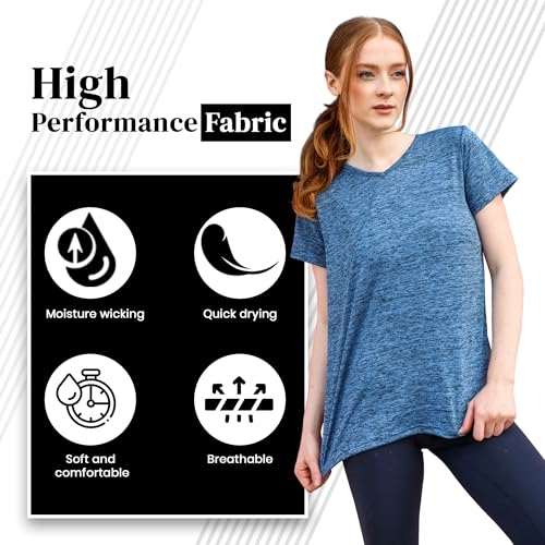 [5 Pack] Women’s Dry-Fit Wicking V-Neck T Shirts Activewear Running Yoga Workout Gym Tee Top2