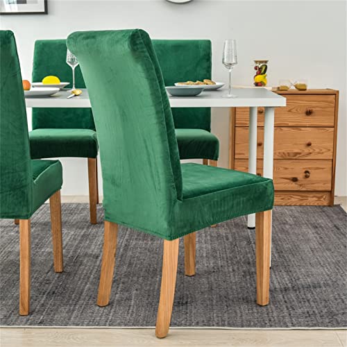 Jusmate Velvet Chair Covers For Dining Room, Soft Velvet Plush Stretch Dining Chair Slipcovers, Washable Removable Parsons Chair Protectors Set Of 4, Green #TOP2
