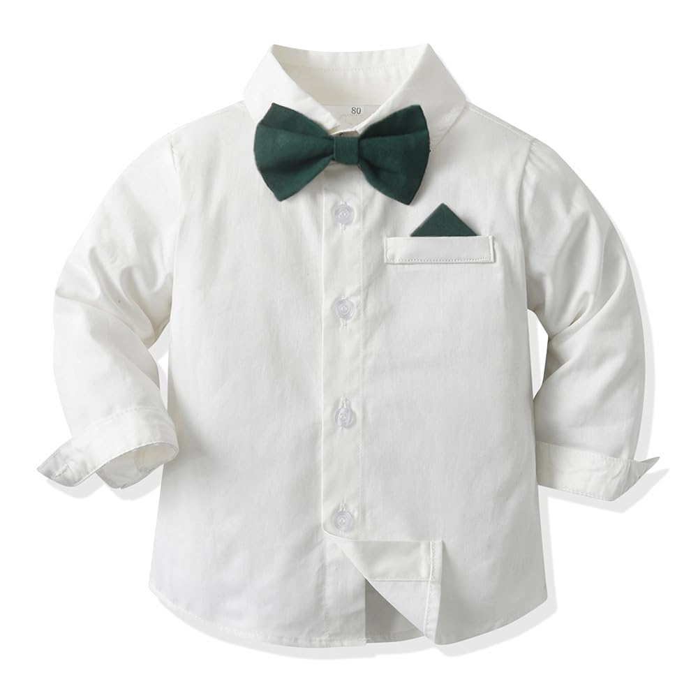 Ensemble Bébé Garçon Chemise de Noël Costume de Gentleman Vêtements Enfants Chemise à Manches Longues et Pantalon à Bretelles Nœud Papillon