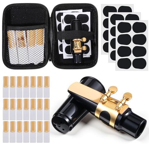 49Pcs Alto Saxophone Mouthpiece Kit, Includes Gold Sax Ligature, Saxophone Mouthpieces, Plastic Cap, 21 Sax 2.5 Reeds, 24 Mouthpiece Pads and 1 EVA Storage Case for Alto Saxs Parts and Accessories