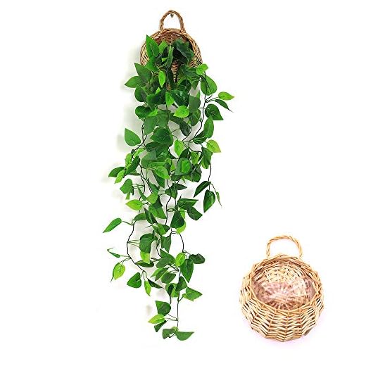 ANZOME Artificial Hanging Plants, 3.5ft Ivy Vine Fake Leaves Green Chain for Indoor Outdoor Wall Home Room Garden Wedding Garland Decoration(Basket Included)