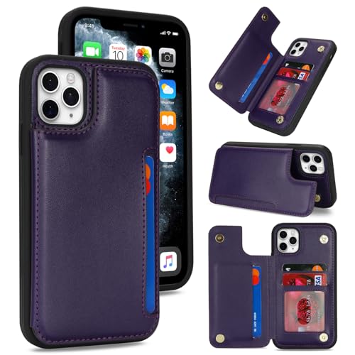Housse iPhone 11 Pro en cuir synthétique violet foncé avec finitions soignées pour homme et femme