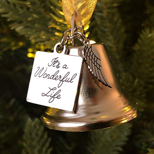 It's A Wonderful Life Inspired Christmas Angel Bell Ornament With Stainless Steel Angel Wing Charm. New Larger Size And Now Comes With 2 Interchangeable Ribbons. #TOP5