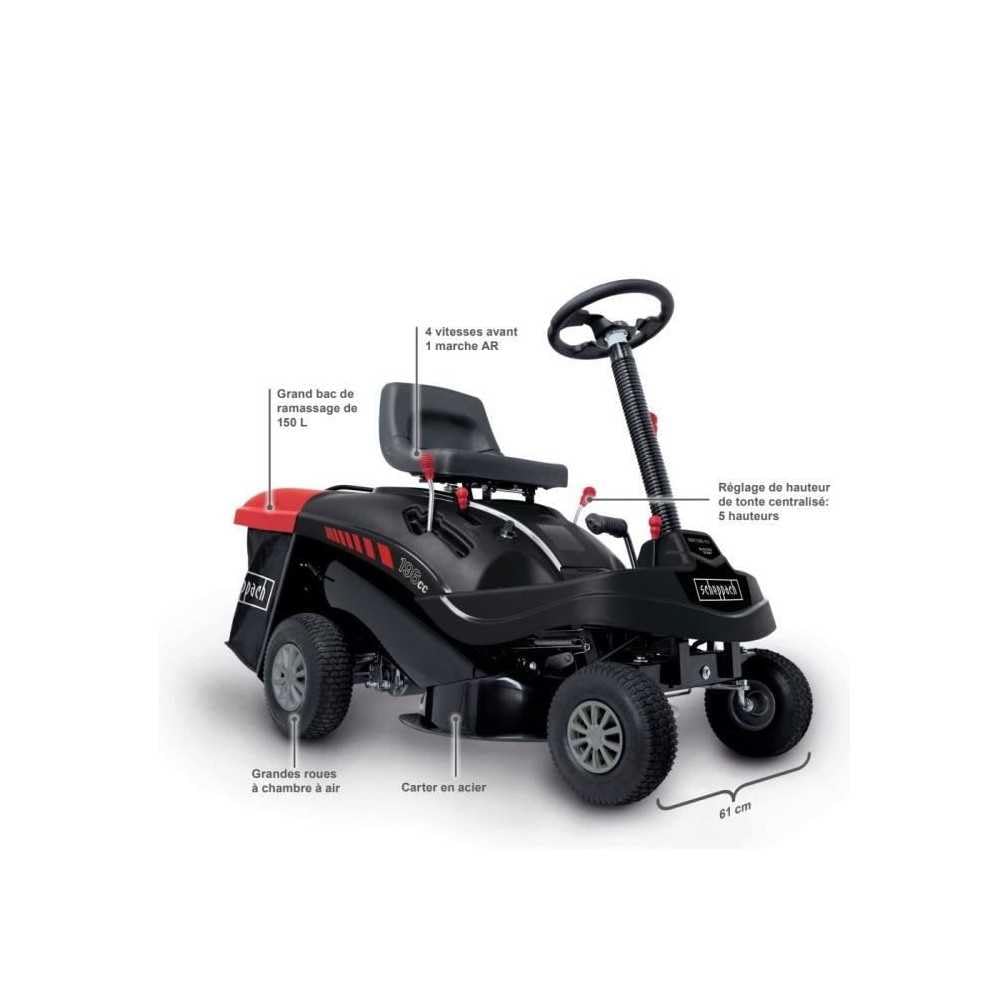 Scheppach Tondeuse à Gazon autoportée MR196-61 – Moteur à Essence 4 Temps 4,8 KW / 6,5 CV – Largeur de Coupe 61 cm – 5 Vitesses – Hauteur de Coupe réglable