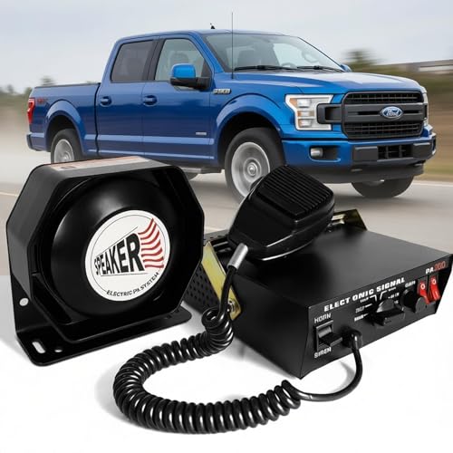 12V 100W Emergency Siren PA System Kit - 108-134dB Slim Speaker 6 Sound Modes (Yelp/Wail/Hi-Lo) Vehicle Pa System with PTT Mic & Radio Input for Police Fire Tow Trucks UTV ATV