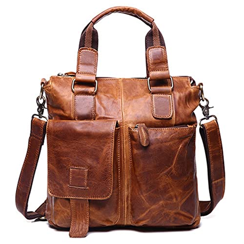 Briefcases Messenger Bags Laptop Bag Men Genuine Leather Handbag Male Cowhide Leather Shoulder Bag Men Vertical Briefcase Tote Crossbody Bag