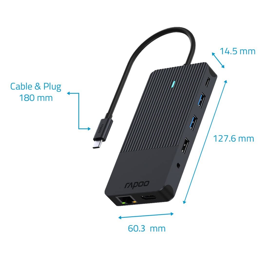 Rapoo Hub z 12 portami "UCM-2006" wtyk USB - C (złącza: HDMI, RJ45, USB-C, USB-A,jack 3,5mm, SD/SDHC/SDXC Card/microSD, 100 W, 5 Gbit/s, kabel 0,18m) szary