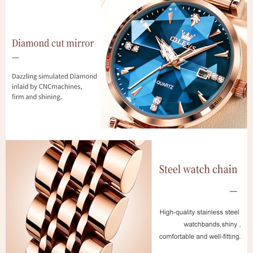 Image of OLEVS Women's Analog Watch Quartz Rose Gold Stainless Steel Strap Fashion Luxury Business Circular Calendar Simulated