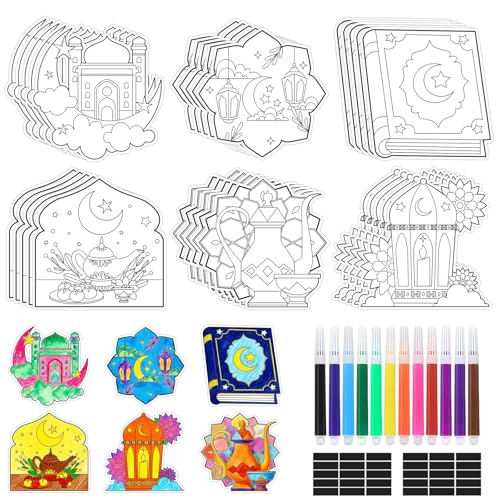 30 PCS Ramadan Crafts Set Fridge Magnet Kit Paint Your Own Eid DIY Crafts Include 30 Magnet 24 Paint Pens Eid Mubarak Gifts Favors Party Supplies Home Activities Bulk Decors