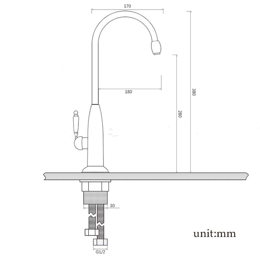 Grifo Mezclador para Cocina, grifos con rotación de 360°, Acabado en Bronce Antiguo, Grifo Mezclador para Cocina, mezcladores de Agua para Fregadero frío y Caliente con grúa de cerámica, Monomando
