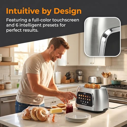 Image of Tesslux 2 Slice Toaster with Touch Screen Control, 1.5 inch Wide Long Slots, 6 Browning Levels & 6 Bread Types, Digital Timer, Memory, Defrost, Reheat (Silver, 2 Slice)
