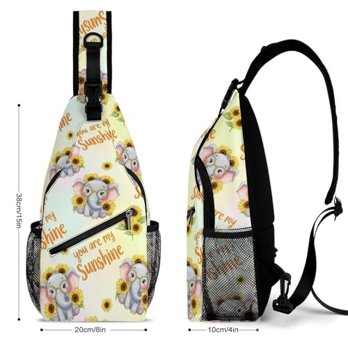 Fashion Chest Bag, Shoulder Bag, Dress Decor Sling Backpack, Casual Day Pack For Men And Women Sunflower Elephant2