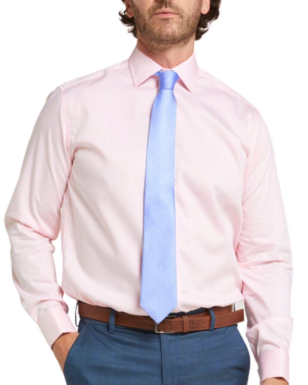 Men's Long Sleeve Shirt Regular Fit Formal Button Down Cotton Smart Causal Pink Dress Shirt - 15.5" Collar