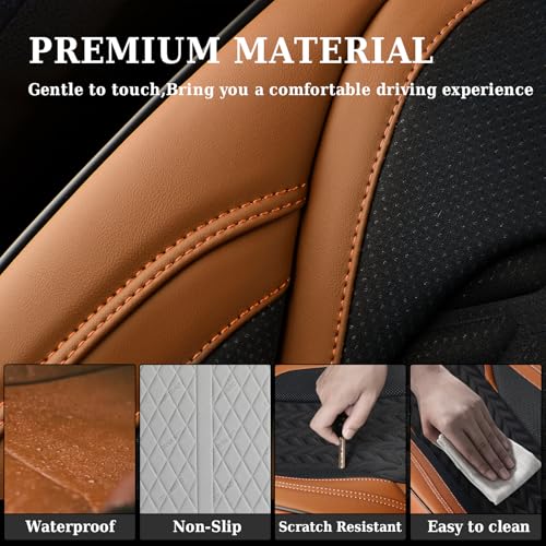Image of Coverado Car Seat Cover, Front Seat Cover, 2PCS Car Seat Protector, Seat Covers for Cars, Breathable Faux Leather Car Seat Cushion, Car Seat Protector, Brown Car Seat Covers Fit Most Vehicles