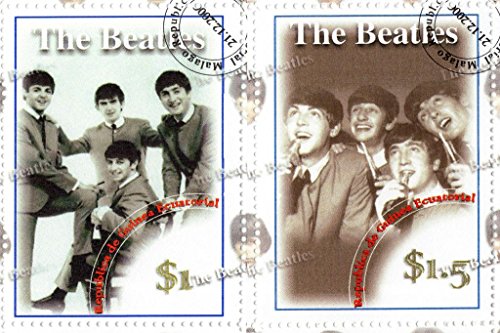 Laminated The Beatles Postage Stamps Republic Equatorial Guinea Art Print Poster Dry Erase Sign 36x24