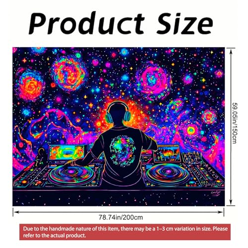 Image of Nuxovilar Galaxy DJ UV Reactive Tapestry, 78.74 inchx59.05 inch Polyester | Galaxy decor, DJ art, trippy tapestry, black light backdrop for bedroom, game room, party (Galaxy DJ print)