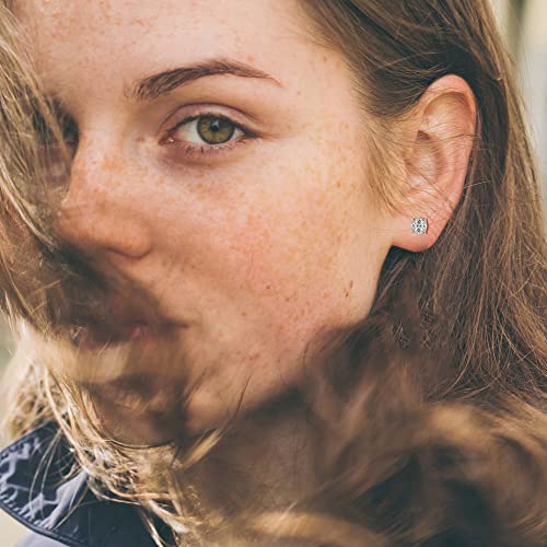 Gemqueen Moissanite Stud Earrings 1/2Ct Brilliant Round Cut D Color Vvs1 Clarity Lab Created Diamond Earrings 925 Sterling Silver Moissanite Stud Earrings With Silicone Back For Women Men #TOP5