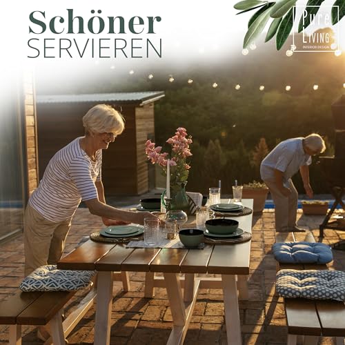 Steingut Geschirrset 6 Pers. Tokyo 24-tlg Hochwertiges Asia-Style TEST SEHR GUT Steingut Geschirr Set - Schüssel- und Teller Set - Tafelservice 6 Personen Geschirrsets Pure Living in Grün