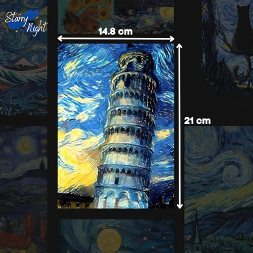 Image of Funk You Store Starry Night Wall Collage Kit Posters (Pack of 14) - 6 x 8 Inches Posters for Wall Decoration - Van Gogh For Bedroom, Office, Living room - Double Tape Included (Starry Night, 14)
