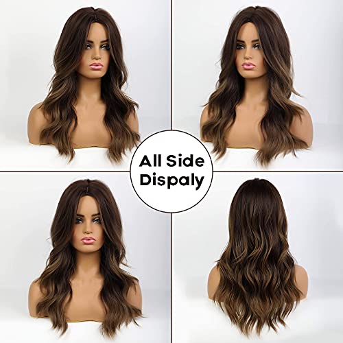 Blonde Unicorn Ombre Brown Wigs For Women Long Wavy Curly Synthetic Wigs Middle Part Wigs Shoulder Length Wig…… #TOP1
