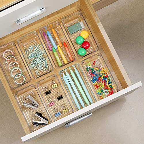 Image of Zollyss 4 Pcs Clear Plastic Clothes Drawer Organiser Trays, Multipurpose Drawer Storage Bins for Wardrobe, Closet, Vanity, Makeup & Office Desk, Clear