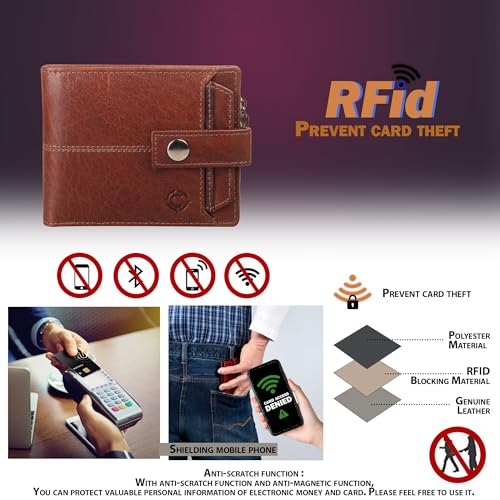 Image of Crafted RFID Safe Leather Wallet for Men /Women, Bifold Trendy, Full Grain with Card Holder and Zipper Coin Pocket