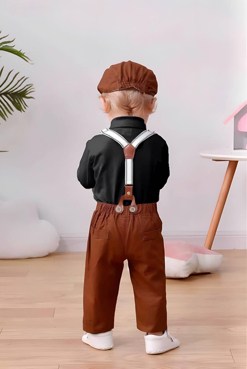 FROQUILIZ Cotton Blend Classic Suspender Set For Baby Boy | Regular Fit & Stylish With Cap & Pocket | 2-Piece Full Sleeve Outfit | Comfortable & Ideal For Summers, Outings & Events - Black (3 Years) 3