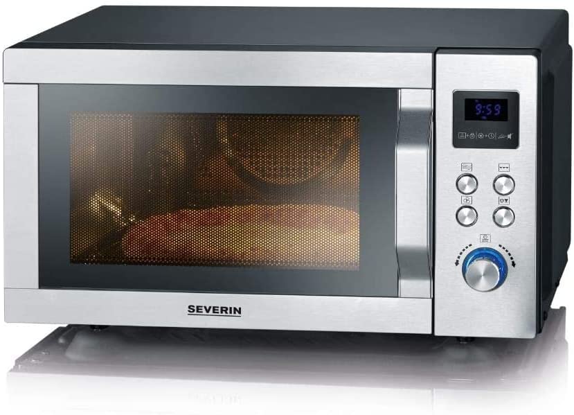 SEVERIN Four à micro-ondes 25 L, 2 150 W, Four micro-onde avec fonction gril et chaleur tournante pulsée, Micro-onde avec 10 niveaux de puissance, Plateau à pizza amovible (⌀ 28 cm), Inox, MW 7759