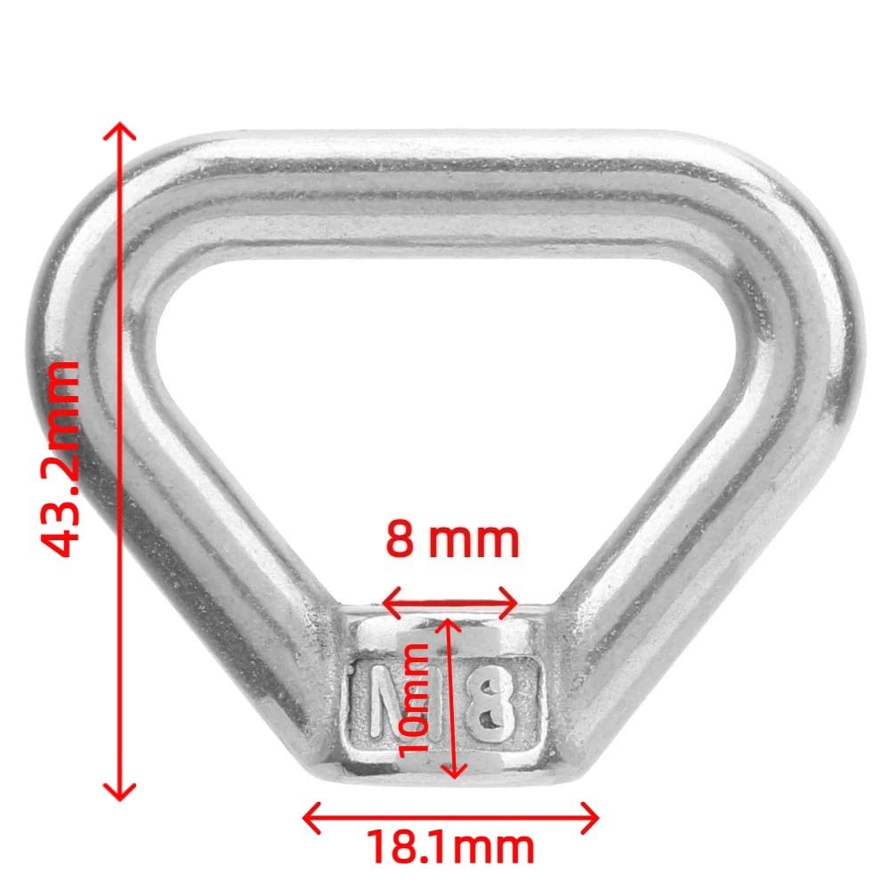 6pcs M8 Eye Nuts 304 Stainless Steel - Triangle Ring Fasteners Lifting Eye Nuts Threaded Fastener