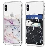 Cell Phone Card Holder, Stick on Wallet for Back of Phone, 3M Adhesive Ultra Slim Phone Pocket ID Credit Card Holder Sleeves Pouch Compatible Phone, Samsung Galaxy, All Smartphones - 2Pack (Marble)