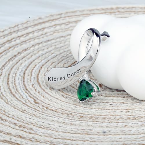 Image of CENWA Kidney Donor /Kidney Recipient Green Ribbon Zircon Brooch Pin Jewelry Transplant Gift Kidney Donor Thank You Gift