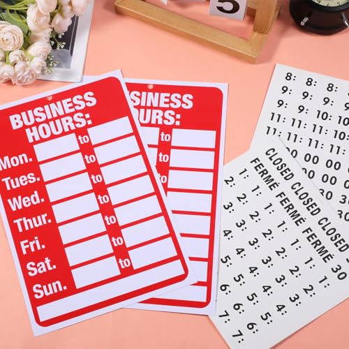 JIYIN 2 Set Business Hours Open Closed Sign Kit for Glass Door or Window, Ideal Hour Of Operation Signs for Businesses, Store or Office(Red and White, 11.81" x 7.87")