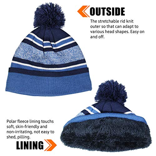 Ozero JP-0023 Boys Hats Gloves Set Winter Warm Hat Beanie 2Pcs Knitted Hat With Soft Fleece Lined Skull Cap For Cold Weather Blue thumb #1
