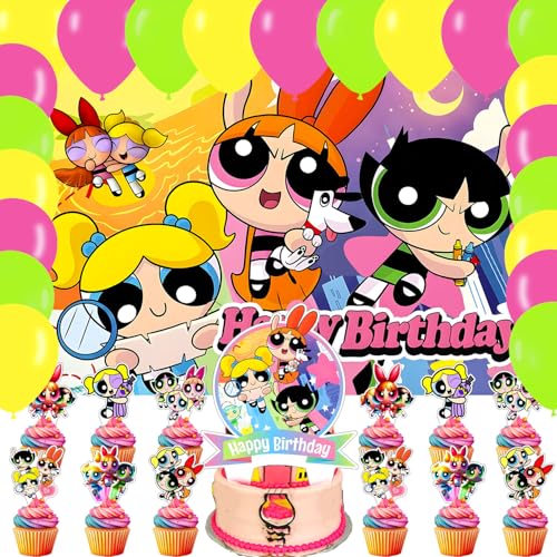 Power Girl Party Supplies5x3FT Cartoon Girl Backdrop Cartoon Theme Happy Birthday Party Banner for Boys and Girls Anime Party Decoration