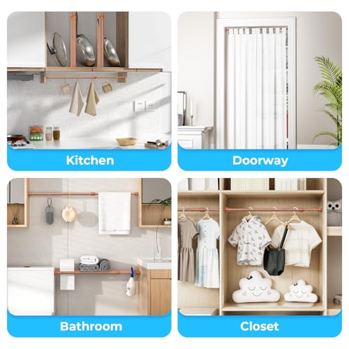 Image of AIZESI 2PCS Curtain Rods Small Tension Rod 17 to 28 Inch Extendable Spring Curtain Rods Wood Color Tension Curtain Rod Short Spring Tension Rod for Window