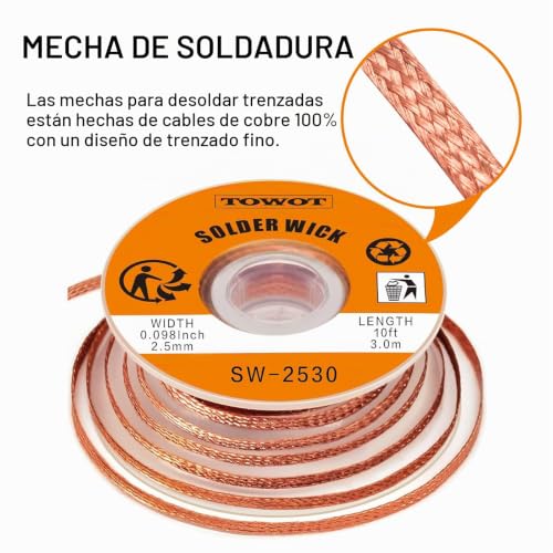 Miniatura 2 de Towot 10 Pies De Trenza De Soldadura Y Pasta Fundente Sin Limpieza 10 Cc - Kit De Desoldadura Para Reparación De Componentes Electrónicos, Placas De Circuito Impreso