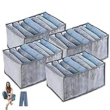 RANJIMA Organizador Armario, 4Pcs Organizador de Cajones con 7 Compartimentos de Almacenamiento, Plegables Organizador para Cajones, Separador Cajones para Armario,Camisetas,Suéter,Medias-Gris