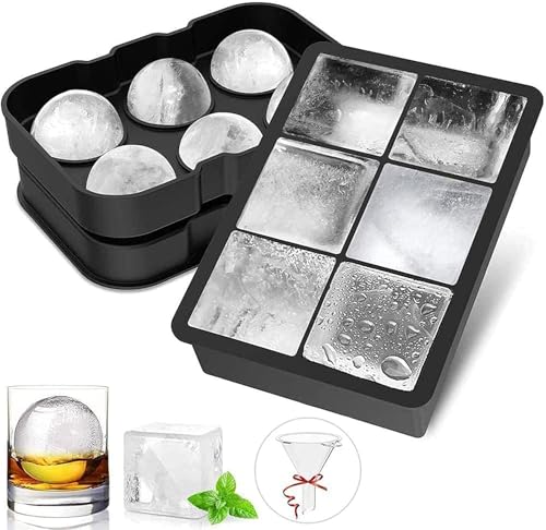2 Stück Eiswürfelform Silikon Eiswürfelform Groß & Eiswürfelform Rund mit Trichter Leicht Herauszuspringen Wiederverwendbare BPA Frei Eiswürfelbehälter für Whiskey Cocktails