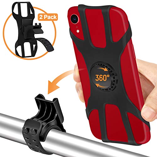 Bike Phone Mount 2 Pack, Detachable Phone Holder for Bike, 360Â° Rotatable Bike Phone Holder for Cycling, Adjustable Silicone Strap, Universal Bicycle Phone Mount for iPhone and 4.0"- 6.5" Smartphone