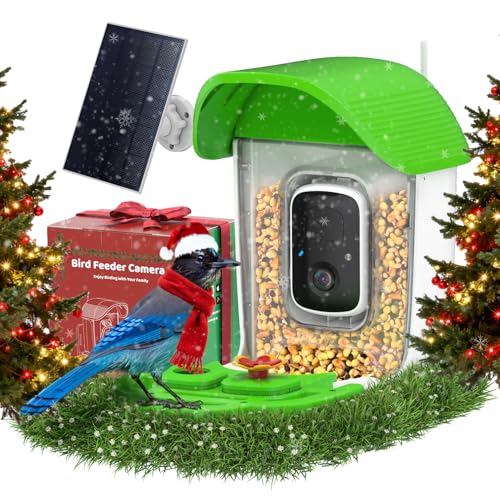 VIZIUUY Smart Bird Feeder with Camera Solar Powered, AI Identify 11000+ Birds Species,2K Video Bird Feeder for Outdoors Garden,1L Large Capacity, for Birdlover,Green