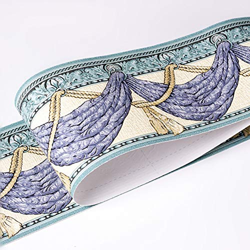 Wasserdichte Tapetenbordüre mit 3D-Muster, Wandaufkleber, abnehmbar, selbstklebend, für Küche und Badezimmer, 10,6 x 500 cm (tiefblau) Cover