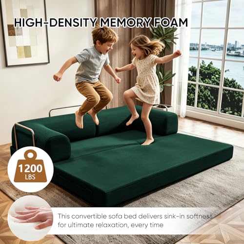 Image of Modular Sectional Sofa Couches L-Shape Couch 3 Seat Modular Sofa Memory Foam Sectional Couches for Living Room (Green, 79 inch+SofaBed)