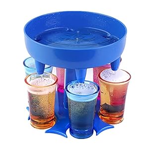 XYDZ 6 borrelglassdispensers en houders, drankdispenser met standaard, wijndispenser, wijndispenser, set, draagbare caddy wijndispenser, feestgeschenk, drinkspel (blauw)