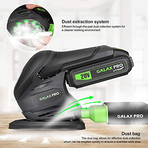 GALAX PRO Cordless Detail Sander 20V, 20Pcs Sandpapers,12000 RPM Sanders with Dust Collection System for Tight Spaces Sanding in Home Decoration, Battery and Charger Included - Image 4
