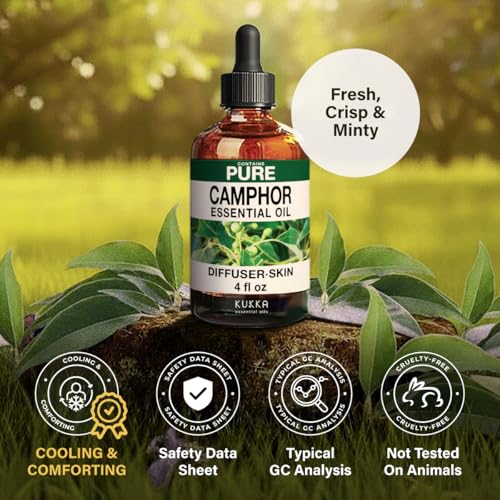 Image of 100% Pure Camphor Oil - 4 Fl Oz Camphor Essential Oil for Hair, Skin, Diffuser, Aromatherapy & DIY Soap Making Scent