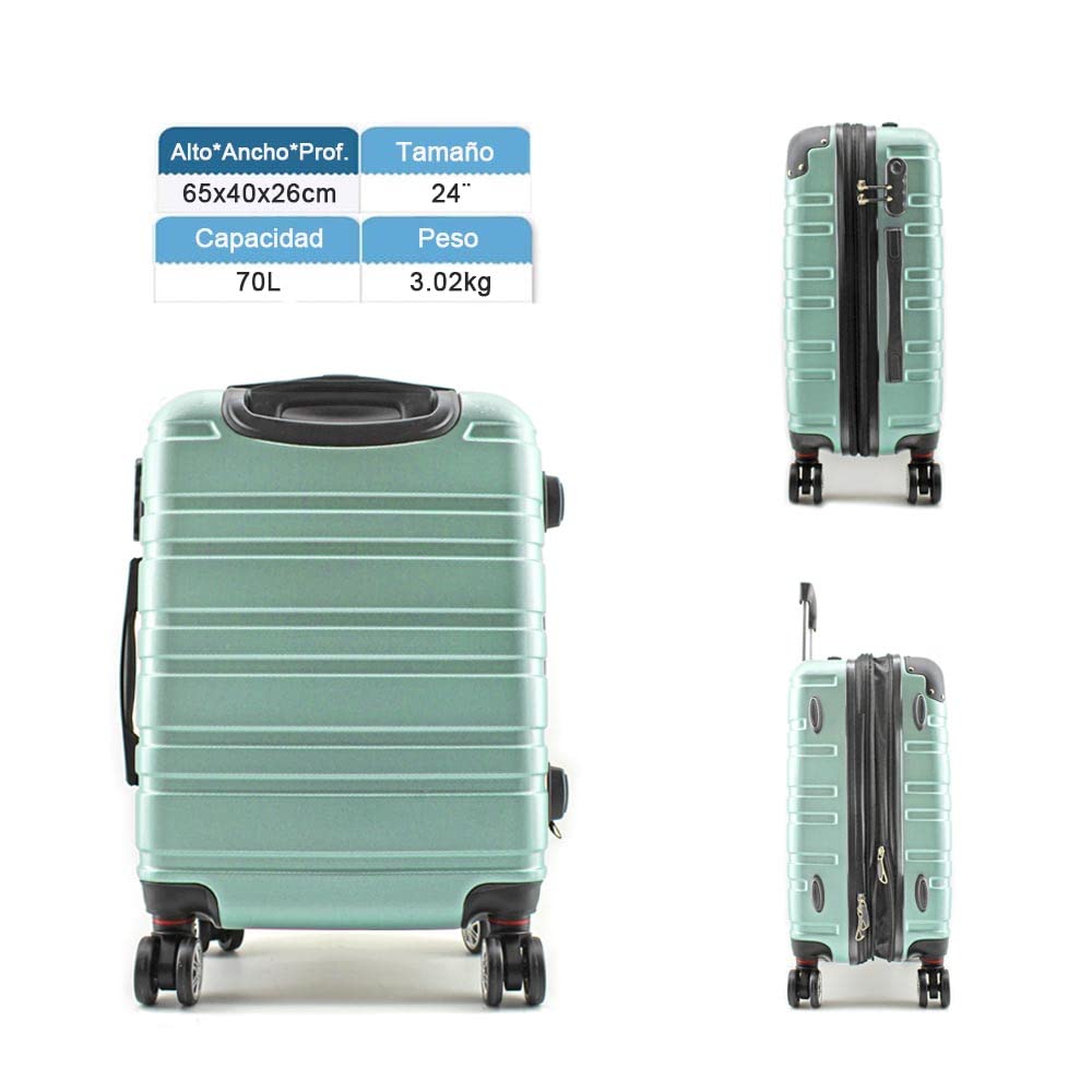 MODELISA - Maleta De Equipaje Avión Polipropileno 4 Ruedas Giratoria Cierre Cremallera con Candado Combinación Asa Telescópica 24'' 60X40X26cm, 70L, 3.02kg (M, Verde)