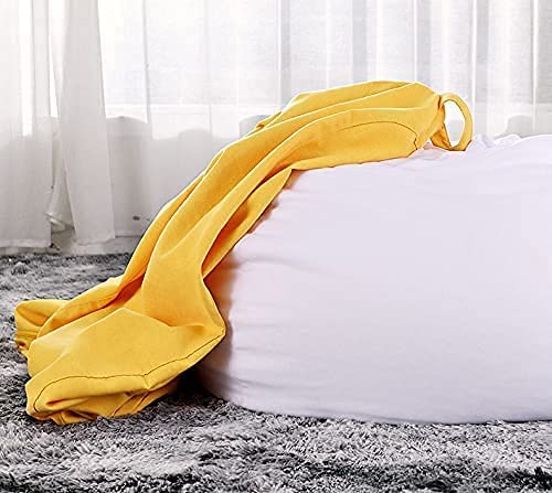 LEXAVI Brand® - Bean Bag with Footrest Filled with Beans, Large Jumbo Size in Faux Leather - (XXXL, Yellow - Pocket) 2