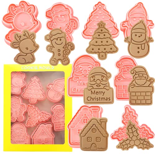 Catálogo de Moldes de galletas de jengibre - los preferidos. 48 Crethinkaty - Juego de 8 cortadores de galletas de Navidad de plástico, moldes de galletas de Navidad, formas de pan de jengibre, árbol de Navidad, muñeco de nieve, Papá Noel,...